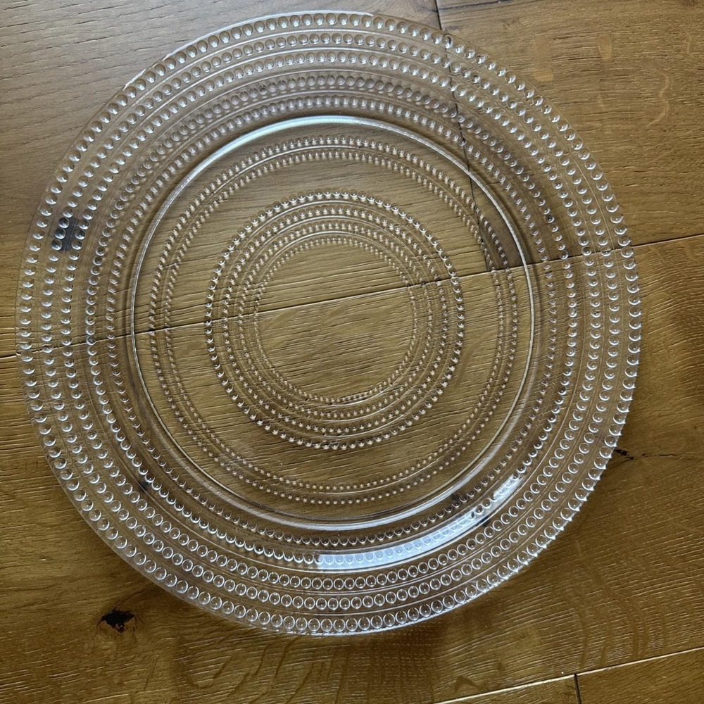 Williams Sonoma Beaded Clear Glass Vintage serving platter charger approx 13 in